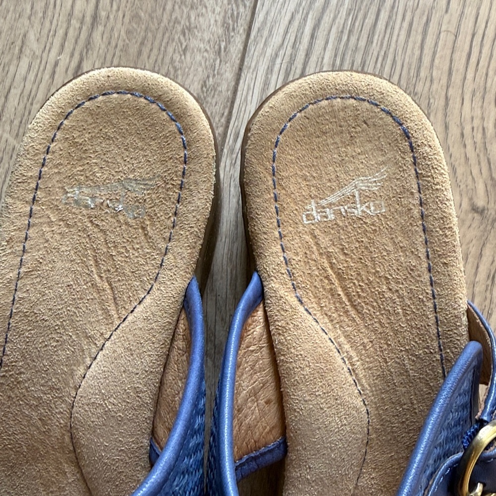 Dansko Blue Leather Buckle Slide Sandals - Picture 4 of 9